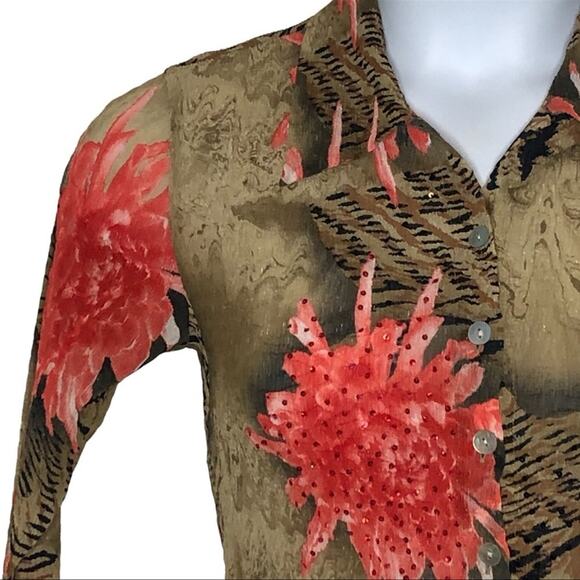 Vintage Alberto Makali Y2K Semi-Sheer Crinkle Abstract Blouse Size Small NWOT - Picture 3 of 14